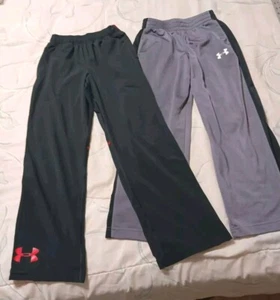 LOT OF TWO*UNDER ARMOUR*Gray Red Black Pants*Size YSM*Tie Waist*Zipper Leg - Picture 1 of 16