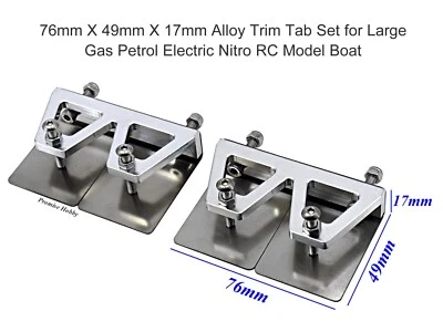 76mm X 49mm Alloy Trim Tab Set for Gas Petrol Electric Nitro RC Model Boat - Image 1 of 2
