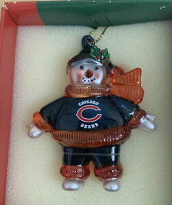 Chicago Bears NFL Crystal Snowmen Ornament Scottish Christmas Vintage NIB