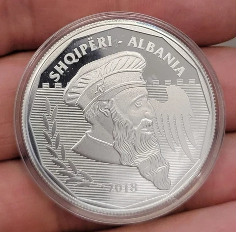 Albania 100 Leke, 2018. 550 Anniv. Gjergj Kastrioti Skanderbeg. Silver Coin UNC Cover
