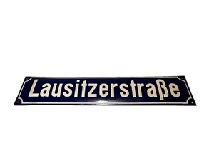 Original Emaille Straßenschild Lausitzererstraße Blau / weiss - gewölbt 12x60cm - Bild 1 von 4