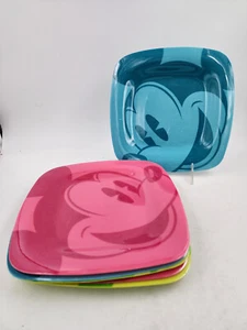Disney 5 Mickey Mouse Plates Plastic Fun Square Blue Red Green Lot - Picture 1 of 6