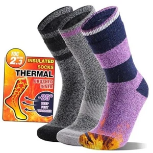 3 Pairs Thermal Winter Socks for Women & Men Thick Extra Medium Purple Grey - Picture 1 of 7