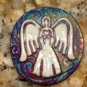 (2) Angel Medallions " I am Blessed" Raku Pottery NEW - Picture 1 of 3