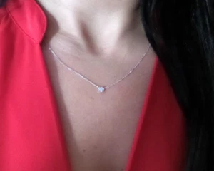DIAMOND SOLITAIRE BEZEL SET NECKLACE 14K WHITE GOLD 0.10 CT SI1 Clarity G COLOR - Picture 1 of 5