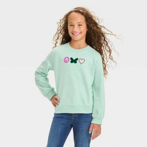 Cat & Jack Girl's Terry "Icons" Pullover Sweatshirt Mint Green Small NWT - Picture 1 of 1