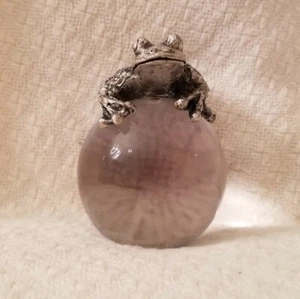Paperweight Silver Toned Metal Frog On Glass Ball 3.5" Tall 7.5" Diameter 1.2lbs - Picture 1 of 4