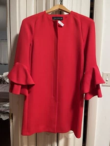 Zara Red Frilled Sleeve Coat Rare Sold Out Bloggers Princess Size XS -NWT- - Picture 1 of 12