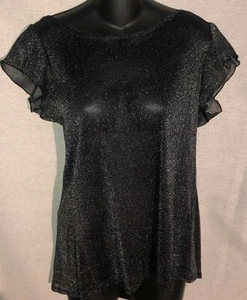 HeartSoul Black & Silver Shimmering Top With Cap Sleeves & Plunging Back - L - Picture 1 of 8