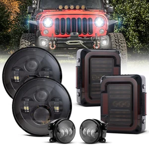 2007-2018 For Jeep Wrangler JK Combo 7" LED Headlights Smoke Tail Lamps Fog Lamp - Picture 1 of 16