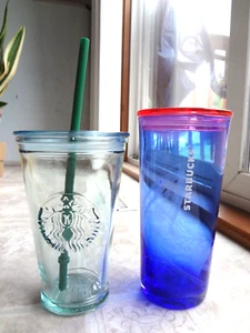 Starbucks Green Glass 16oz & Blue Ocean Spray 18oz Tumblers (Free Shipping) - Picture 1 of 13