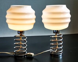 Pair (set/2) of Spiral Chrome 1970s Ingo Maurer Style Table or Floor Lights 70s - Picture 1 of 17