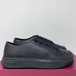 Salvatore Ferragamo Rebel Men's Leather Sneakers Size 6 M Black - Picture 1 of 9