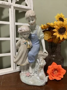 RARE Victorian Sculpture Statue Antique Vtg Art Deco Kids Dog 14" Meissen - Picture 1 of 21
