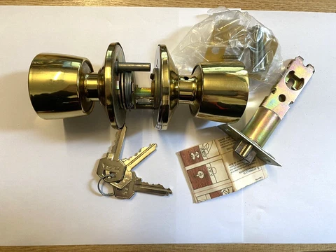Vintage TESA Tubular Door Lockable Handle Brass coloured Series 2500 Old stock Cover