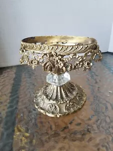 Vintage Bronze Holder With Crystal.Floral Gold Roses. Oval Figurine. - Picture 1 of 20