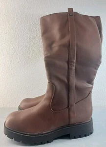 Unbranded Womens Faux Leather Zip Riding Boots Knee High Size 11 - Picture 1 of 8
