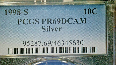 4th of JULY SALE EXTENDS--U.S. UNC. 1998-S PCGS PR69DCAM SILVER DIME-KM#195b Cover