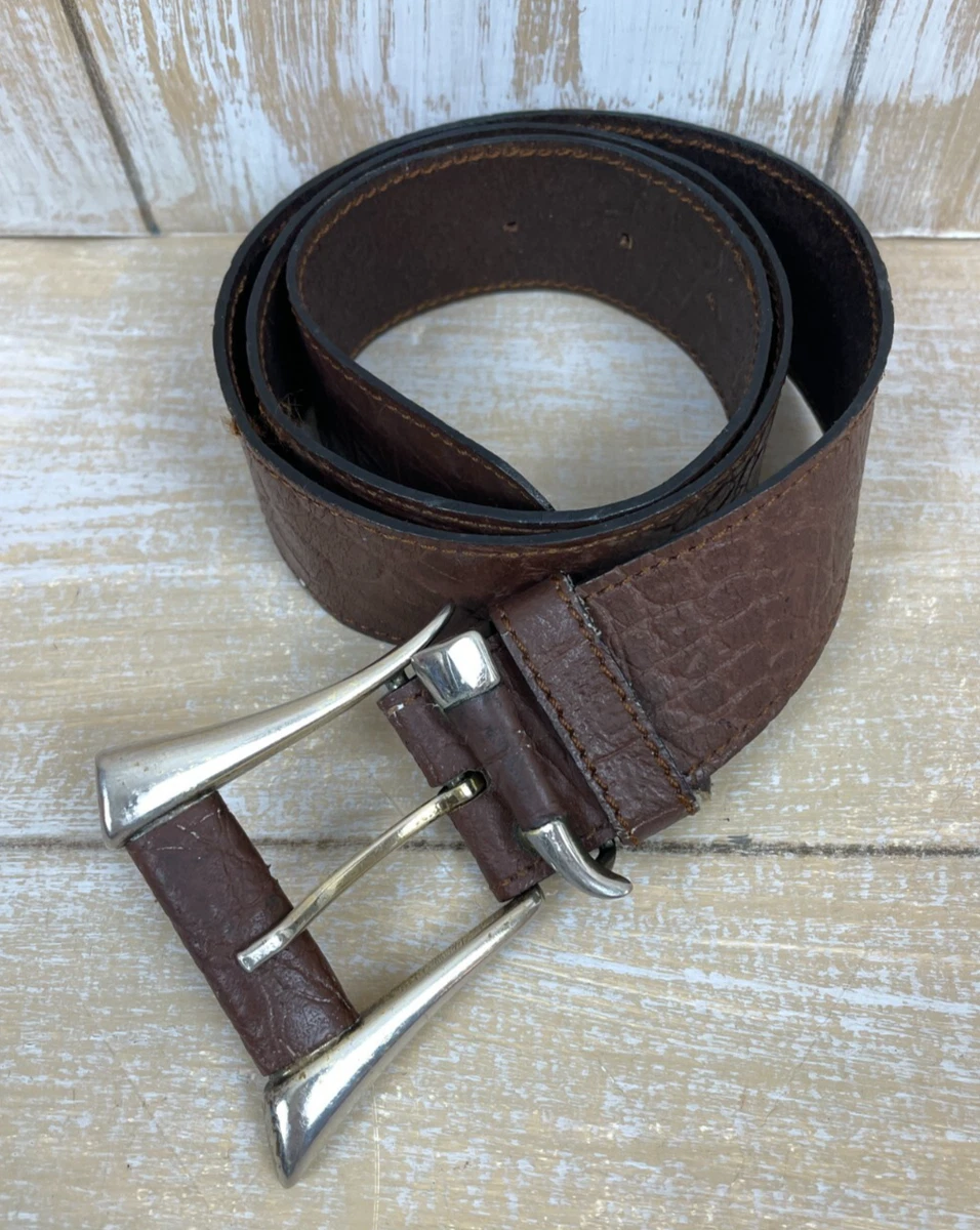 Vintage Western Brown Leather Belt w/Silver-tone Metal Horn  display picture 1