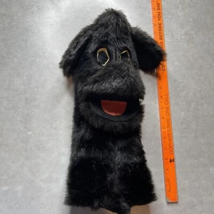 Vtg Dog Puppy Puppet Handmade Homemade 17” Long Black Mouth Opens - Picture 1 of 15