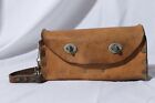 Vintage Handmade Brown Leather Sectioned Ammo Pouch with Strap