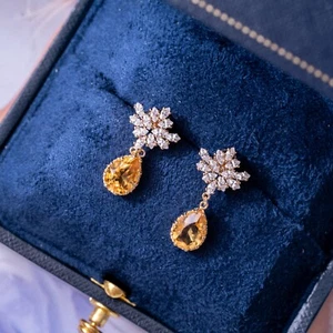 Citrine Dangle Earring Drop Stud Orange Dangler Victorian Retro Vintage Gift - Picture 1 of 8