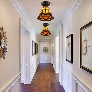 Tiffany Style Ceiling Light Fixture, Stained Glass Lampshade Flush Mount Lamp - Picture 1 of 12