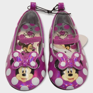 Disney Baby Girl Minnie Mouse Pink Shimmer Polka Dot Mary Jane Ballet Flats Size - Picture 1 of 5