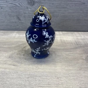 Ginger Jar Christmas Ornament Blue White Cherry Blossom Pattern Ceramic Navy - Picture 1 of 4