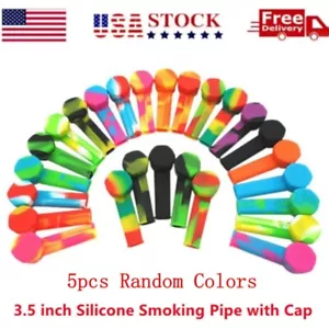 Mini pipa de mano para fumar de silicona de 5 unidades de 3,4"" con tazón de metal y tapa pipa de bolsillo - Imagen 1 de 15