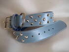 LEATHER STUDDED PALE BLUE DOG COLLAR 