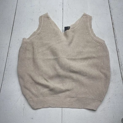 Skies Are Blue Sweater Tank Womens Medium Beige Twist Front V Neck Rib Knit Top - Image 1 of 4
