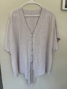 Linen striped women's top brand unknown size XXL button down excellent condition - Picture 1 of 3