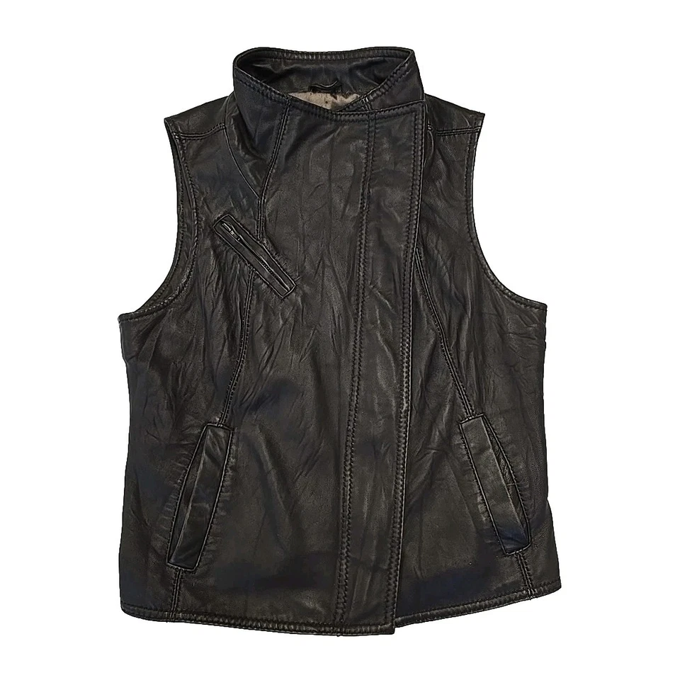 JUNIO Mujer Motociclista Chaqueta Chaleco Cuero Genuino Marrón Talla M Moto Anthropologie  Foto 1 de 4