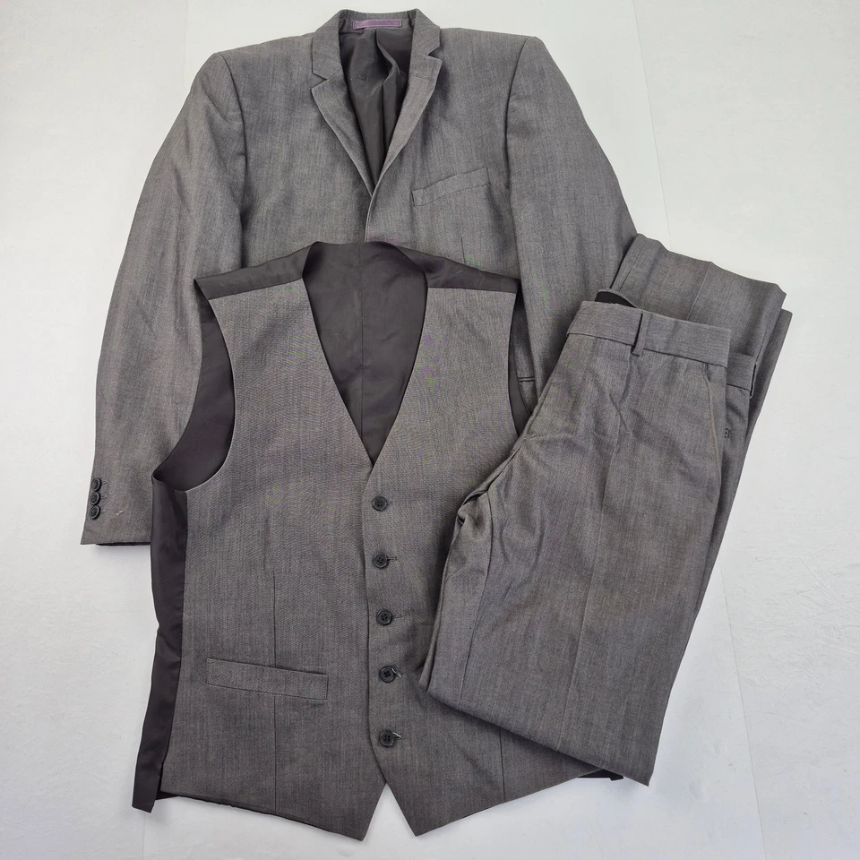 BURTON Traje 38R Pantalones W32 L32 Gris Hombre 3 Piezas Slim Fit - Imagen 1 de 4