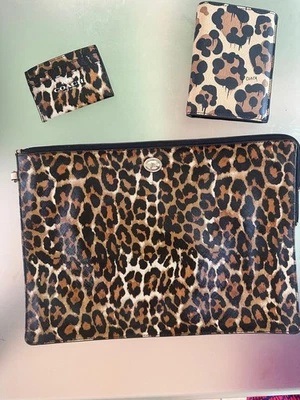 Original Coach 13 inch Leopard Laptop Sleeve bag w/ Coach  Card & Passport  case - Image 1 of 4
