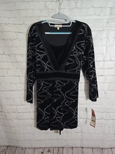 Vintage Y2k Deadstock Black Velvet Babydoll Top Gr. L Gothic Fairy Y2K Whimsigoth  - Bild 1 von 9