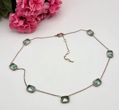 Collar RLL Lauren Ralph Lauren Tono Dorado Aqua Verde Cristal Estación 19" Ajustable Foto 1 de 4