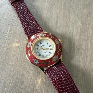 Reloj vintage Piere Nicol para damas correa de cuero rojo esfera floral - Imagen 1 de 5