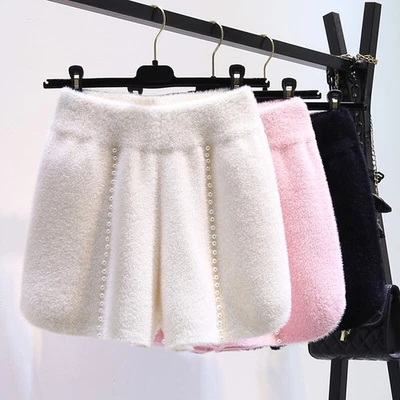 Calça de inverno feminina grossa pele sintética frisada cintura alta solta pernas largas shorts - Imagem 1 de 4