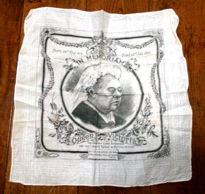 Rare 1901 QUEEN VICTORIA IN MEMORIAM Cotton Handkerchief Placemat Fabric Item - Picture 1 of 7