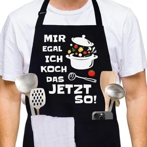 Kochschürze Herren Damen Schwarze Baumwoll Grillschürze für Männer Lustige Schür - Bild 1 von 7