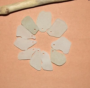 Large White Sea Glass Beads Genuine Real Beach Glass Pendants 28-32mm - Picture 1 of 8