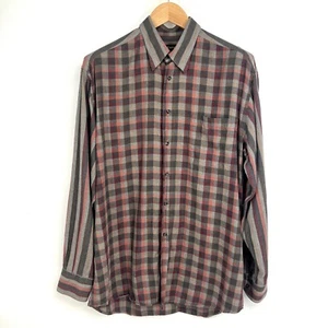 St. Croix Button Front LS Shirt Mens Size L Striped Plaid Gray Red Cotton Italy - Picture 1 of 10