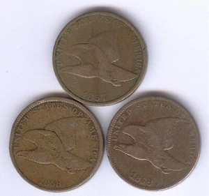 Lot of THREE (3) - Flying Eagle Pennies + 1-1857 & 2-1858 + No Reserve! - Picture 1 of 2