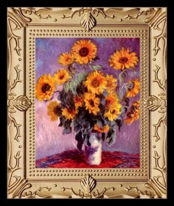 Monet Sonnenblume Stillleben Miniatur Puppenhaus Kunstbild 8014 - Bild 1 von 1