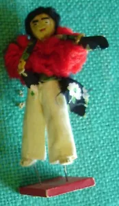 Primitive Cloth Wool Coat Twine Handmade Indian Doll Sewn Face Eye Brows Mouth - Picture 1 of 7