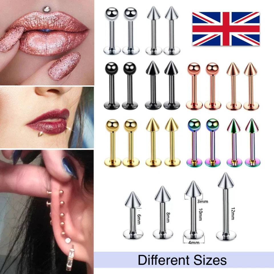 Cartilage Earrings Labret Piercing Stud Gem Flat Disc Back Tragus Nose Helix UK - Image 1 of 4