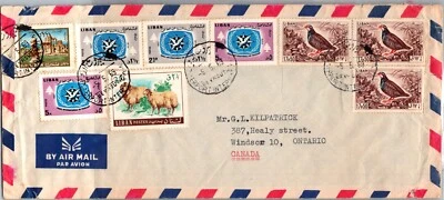 CUBIERTA CORREO AÉREO POSTAL LIBANO 1969 MULTI FRANQUEO ADDR CANADÁ CANC BEYROUT Foto 1 de 2