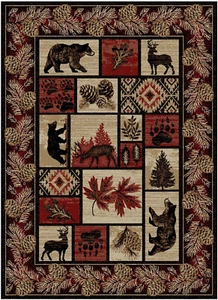 8x10 Cabin Bear Deer Pinecone Rustic Lodge Area Rug - Picture 1 of 2